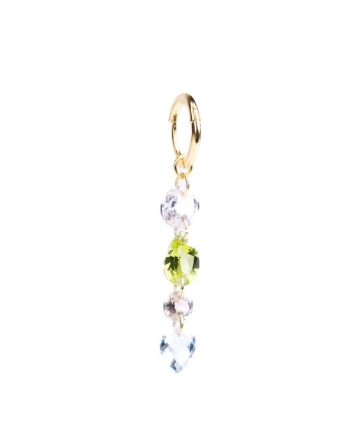 Orecchino pendente con pietre multicolore su anellino dorato - immagine 2