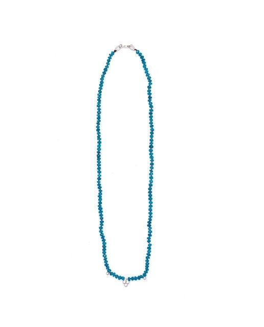 Collana lunga Bali con apatite blu e charm in argento con zirconi