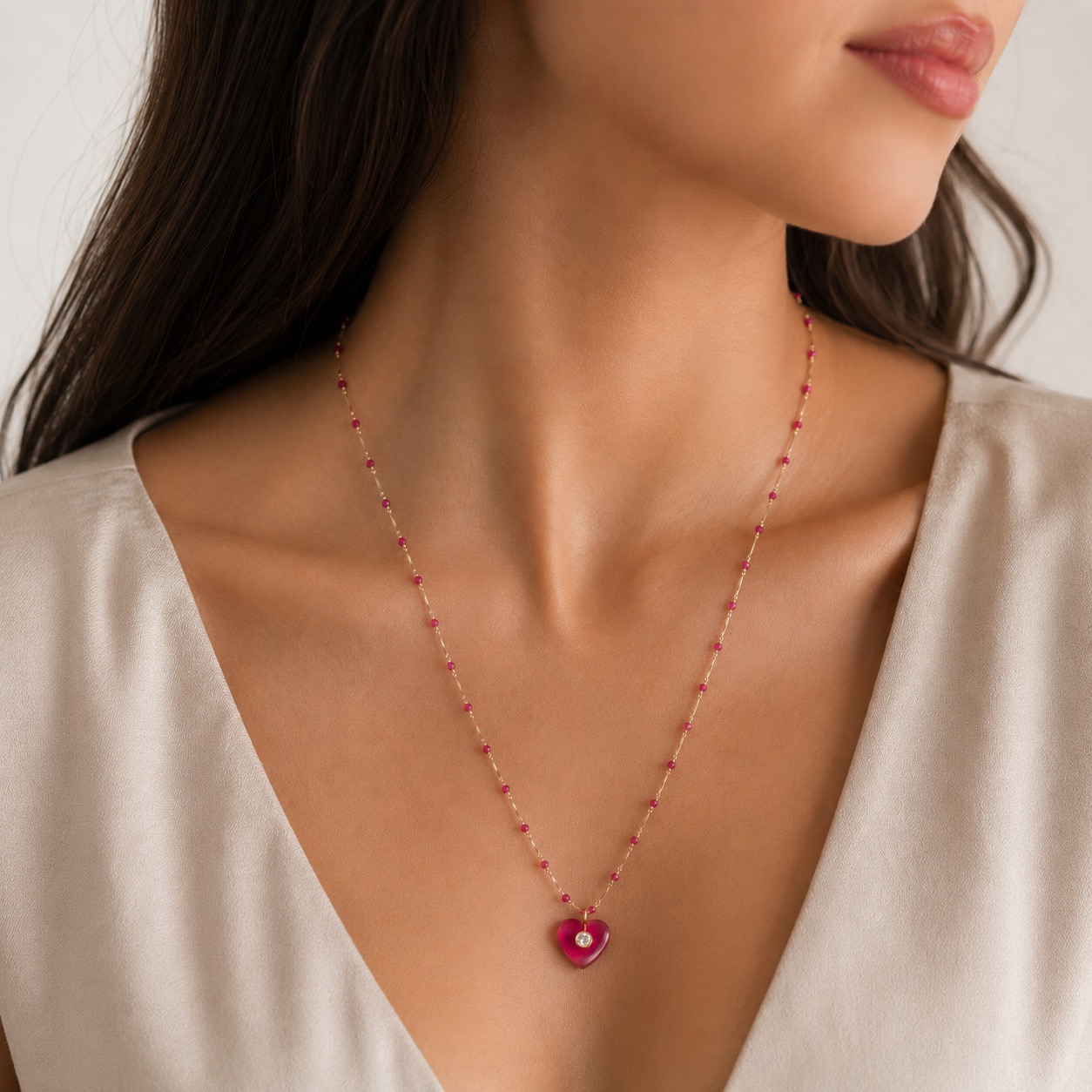Amuleto Cuore Rosa con Zircone - immagine 4